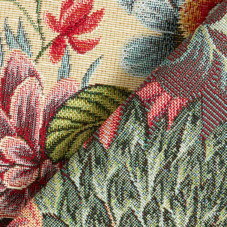 Tissu de décoration Gobelin Grandes fleurs – beige clair/rouge, image number 4