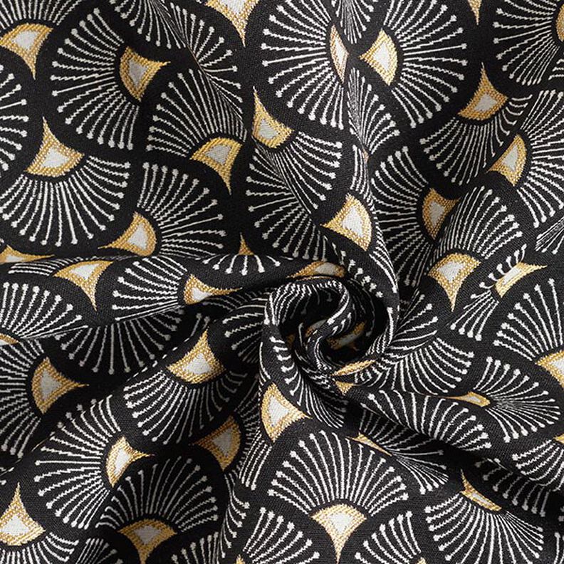 Tissu de décoration Jacquard petits éventails – noir/or,  image number 4