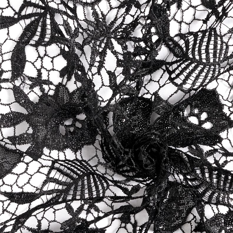 Dentelle avec paillettes et bord festonné – noir,  image number 3