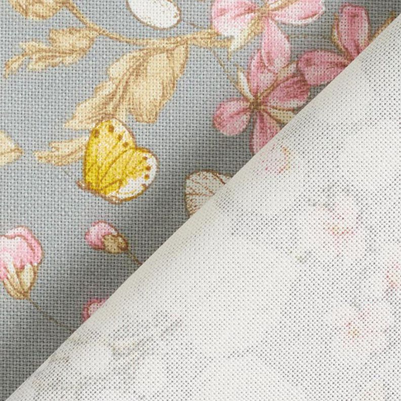 Tissu de décoration Semi-panama Jardin fleuri – bleu pigeon/rose,  image number 4