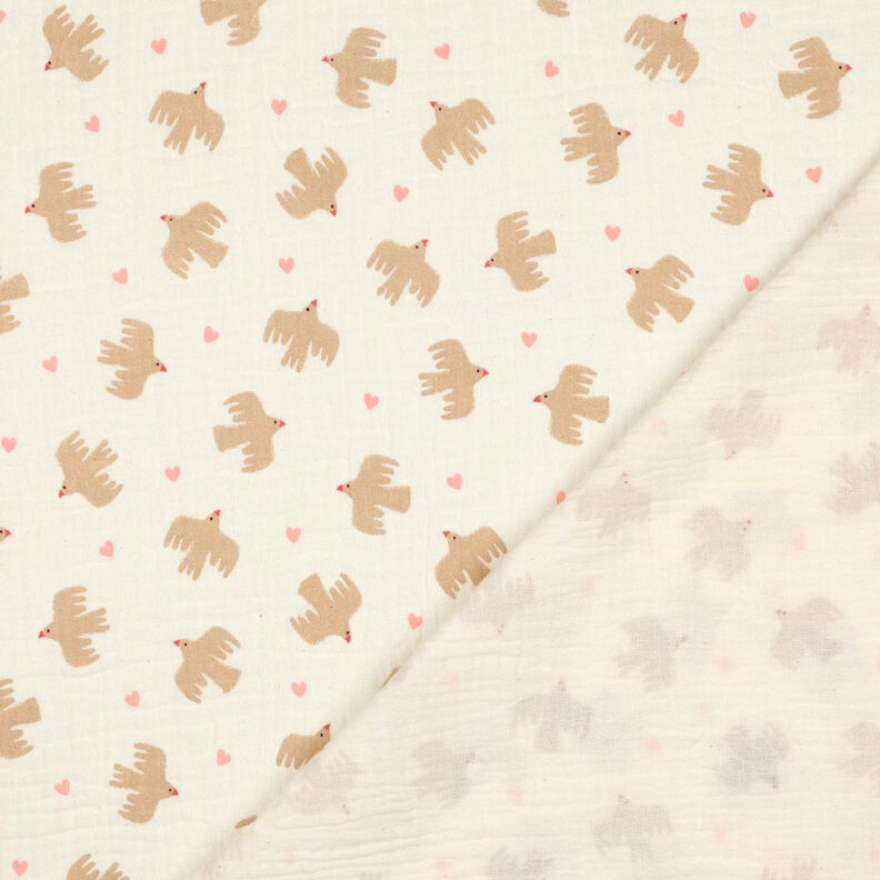 GOTS Tissu double gaze de coton Oiseaux et coeurs | Poppy Fabrics – écru, image number 5