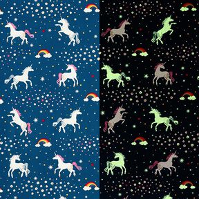 Tissu de décoration Licornes dansantes Glow in the Dark – bleu océan/rose, 