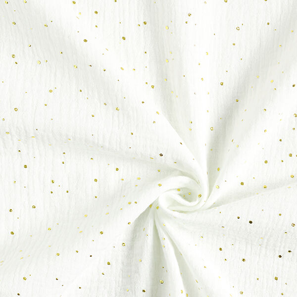 Tissu double gaze de coton taches dorées éparses – blanc/or,  image number 3