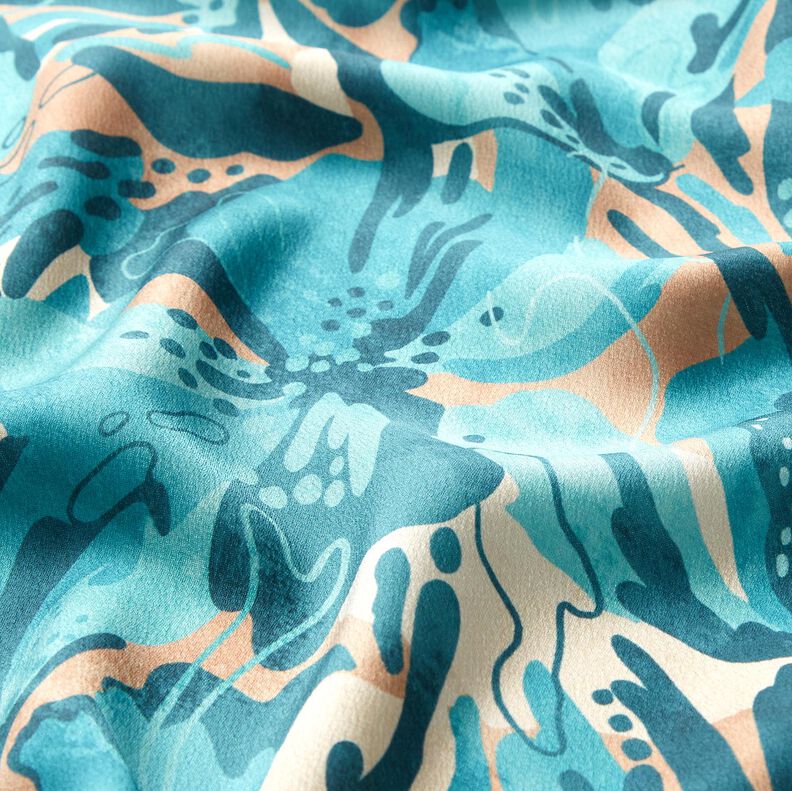 Crêpe satin fleurs de la mer – turquoise/cannelle,  image number 2