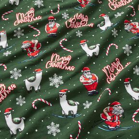 French Terry Sweat d’été Père Noël et lama | Glitzerpüppi – vert sapin/chili, 
