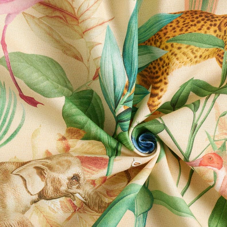 Tissu de décoration Semi-panama Animaux de la jungle – beige/vert,  image number 3
