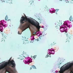 Jersey coton Cheval en fleurs | Glitzerpüppi – bleu glacier/violet pastel, 
