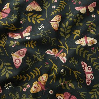 Tissu de décoration Semi-panama Papillons – vert foncé/kaki, 