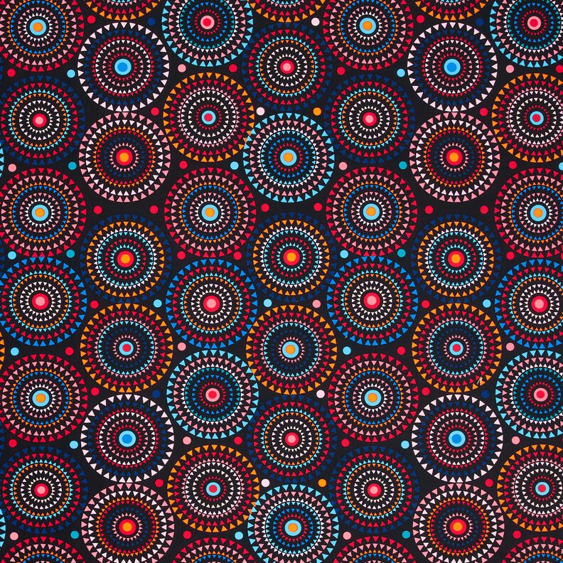 Tissus pour maillot de bain mandala – bleu noir/rouge feu,  image number 1