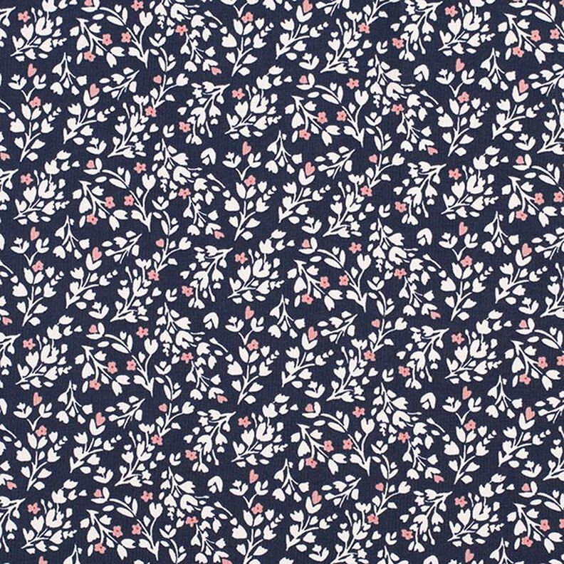 Jersey coton Petites fleurs douces avec cœurs – bleu marine,  image number 1