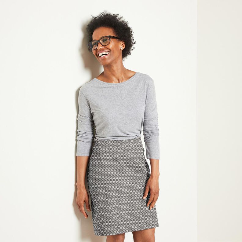 Stretch Jacquard Mélange viscose Losanges élégants – écru/gris,  image number 6