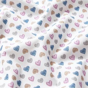 Tissu en coton Popeline Cœurs doux – blanc/violet pastel, 