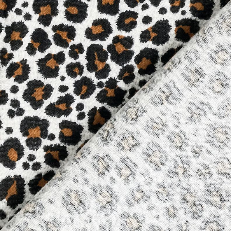Tissu double gaze de coton Imprimé léopard – blanc/noir, image number 4