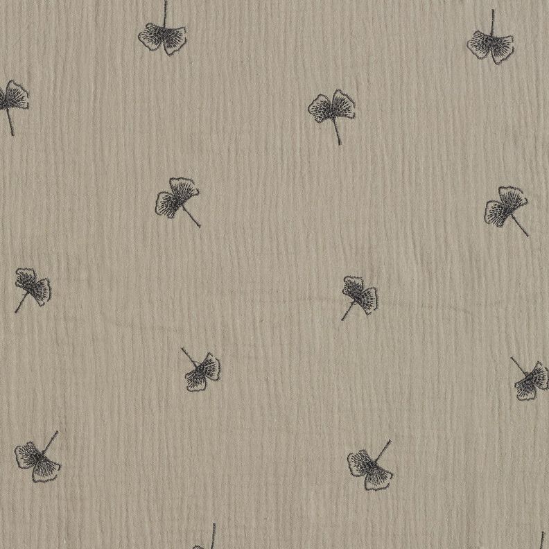 Tissu double gaze de coton Ginkgo brodé – gris clair,  image number 1