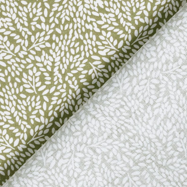 Tissu en coton Cretonne Mini feuilles – kaki clair/blanc,  image number 4