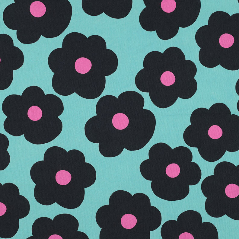 Popeline coton Big Flower | Nerida Hansen – turquoise clair/noir,  image number 1