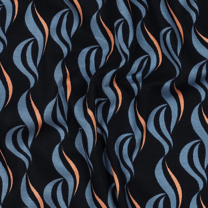 Viscose stretch vagues abstraites – bleu noir/jean bleu clair, image number 2