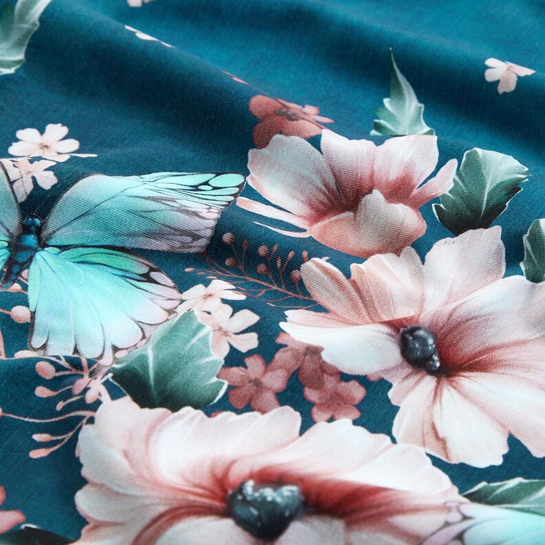 Jersey coton Prairie de papillons | Glitzerpüppi  – pétrole légère/rosé,  image number 6