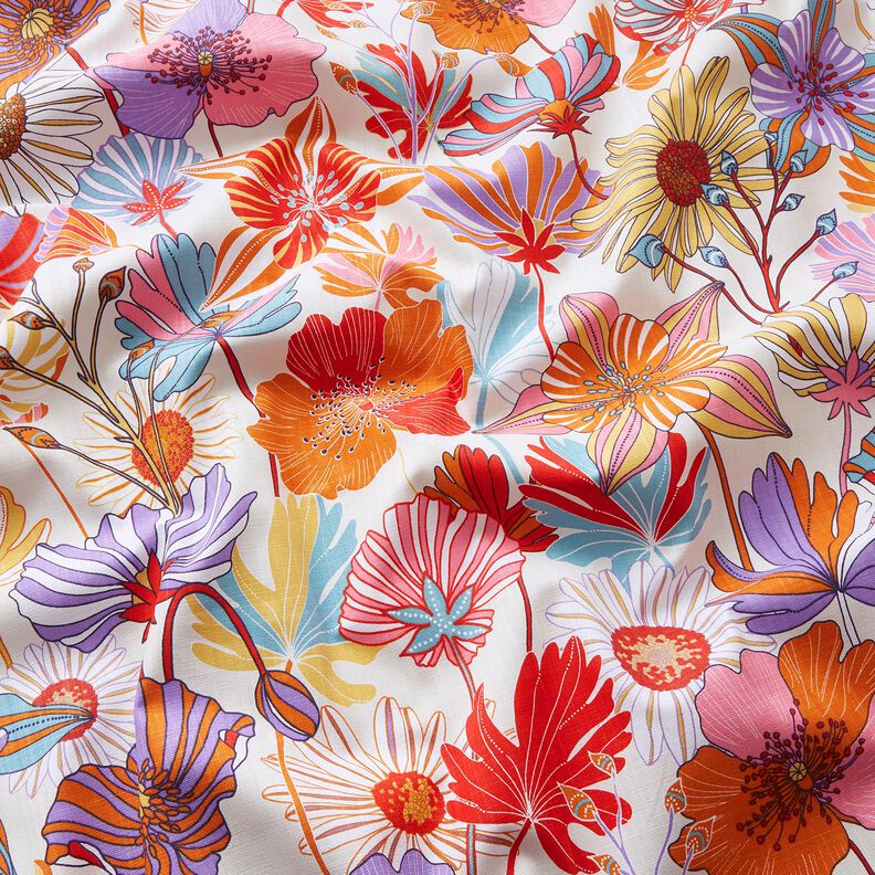 Tissu de décoration Panama Fleurs colorées – crème/lavande, image number 2