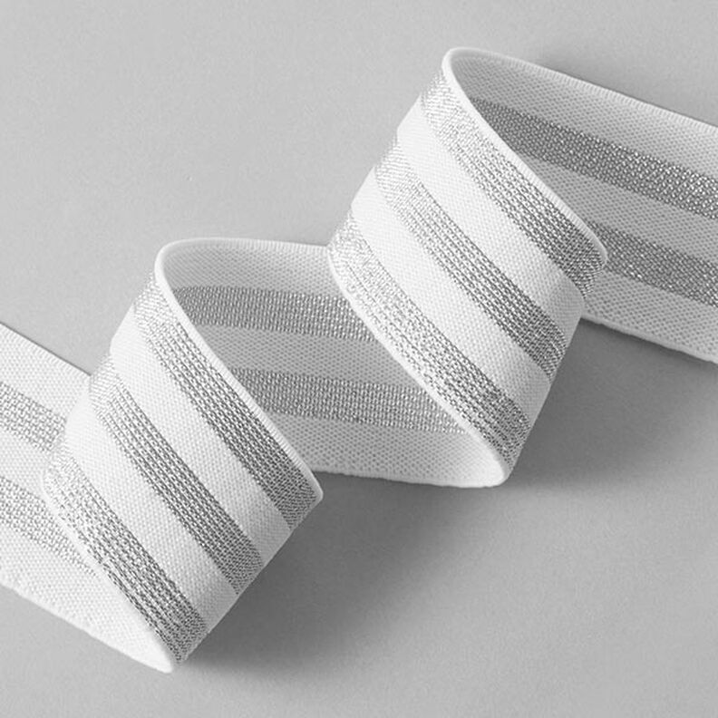 Ruban élastique à rayures [40 mm] – blanc/argent,  image number 2