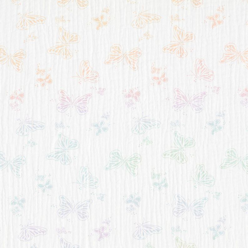 Tissu double gaze de coton Papillons Imprimé feuille – blanc,  image number 1