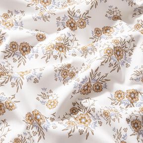 Popeline coton bouquets de fleurs délicats – blanc/marron clair, 