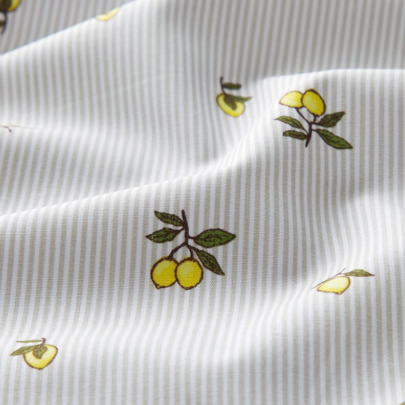 Tissu en coton Citrons et rayures – écru/taupe clair,  image number 2