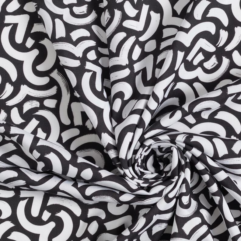 Tissu viscose Lignes ondulées abstraites – noir/blanc, image number 3