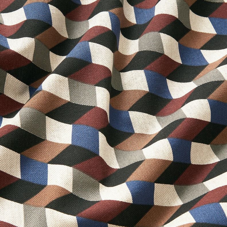 Tissu de décoration Semi-panama cubes minimalistes – nature/bleu,  image number 2