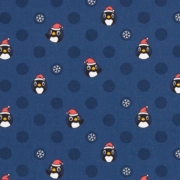 Jersey coton Pingouin avec bonnet de Noel – bleu marine,  image number 1