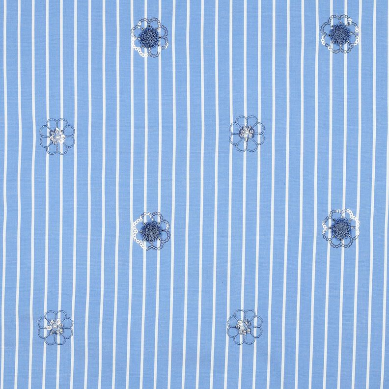 Coton mélangé Sequins brodés sur rayures | Poppy Fabrics – bleu clair/blanc,  image number 1