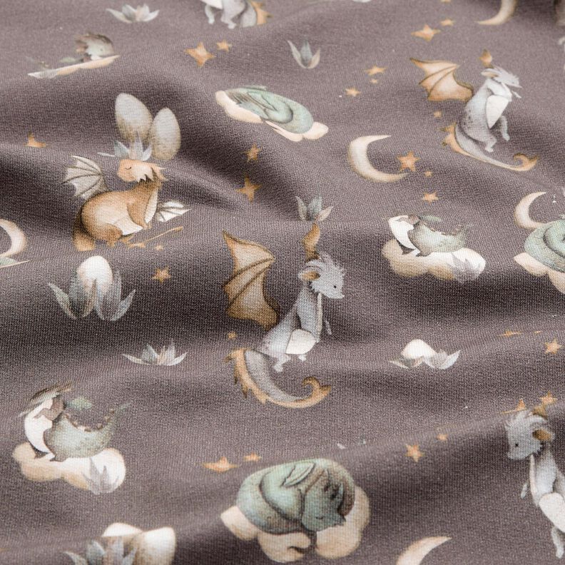 French Terry Sweat d’été jolis dragons Impression numérique – taupe foncé,  image number 2