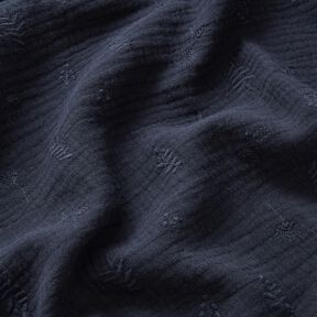 Tissu double gaze de coton broderie fleurs et branches – bleu marine, 