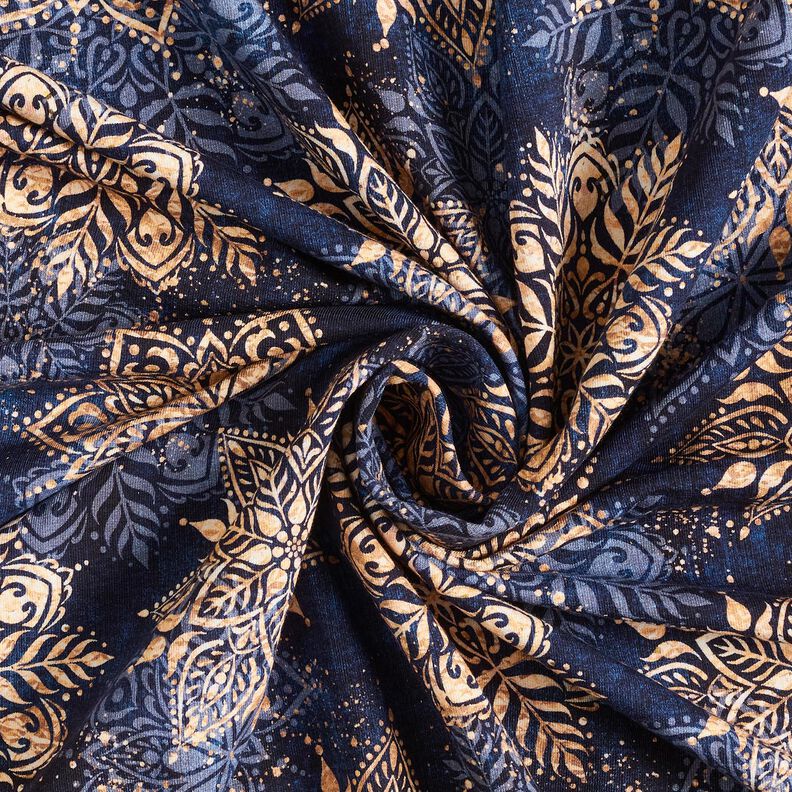 French Terry Sweat d’été mandala | Glitzerpüppi – bleu marine/abricot,  image number 3