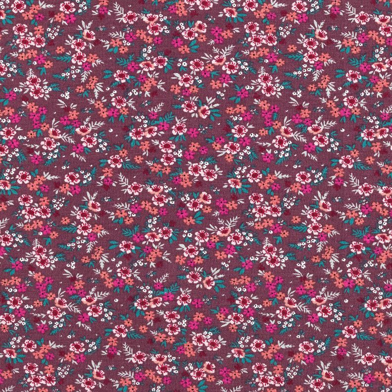 Jersey coton Mer de fleurs – merlot/corail,  image number 1