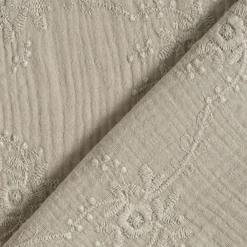 Tissu double gaze de coton Vrille florale ton sur ton – gris soie,  image number 4