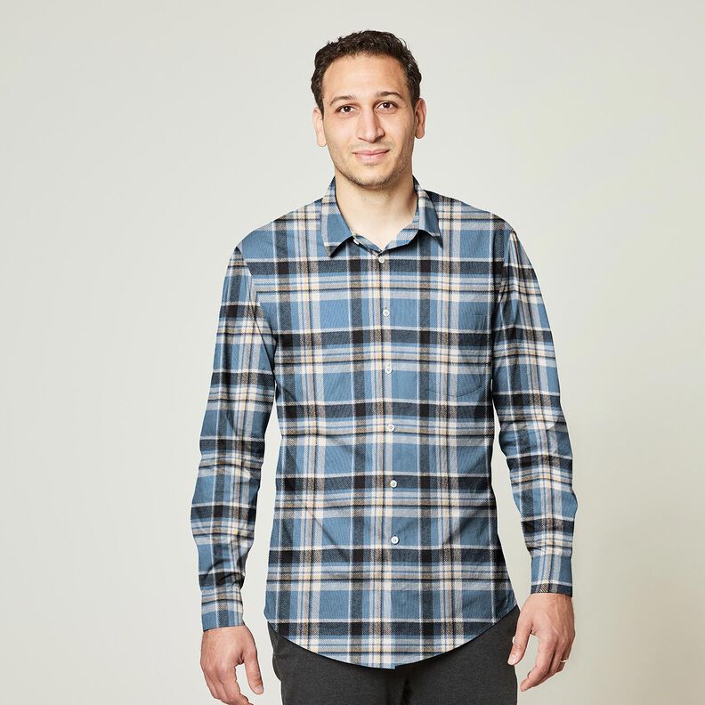 Flanelle coton Carreaux – bleu jean/noir, image number 6