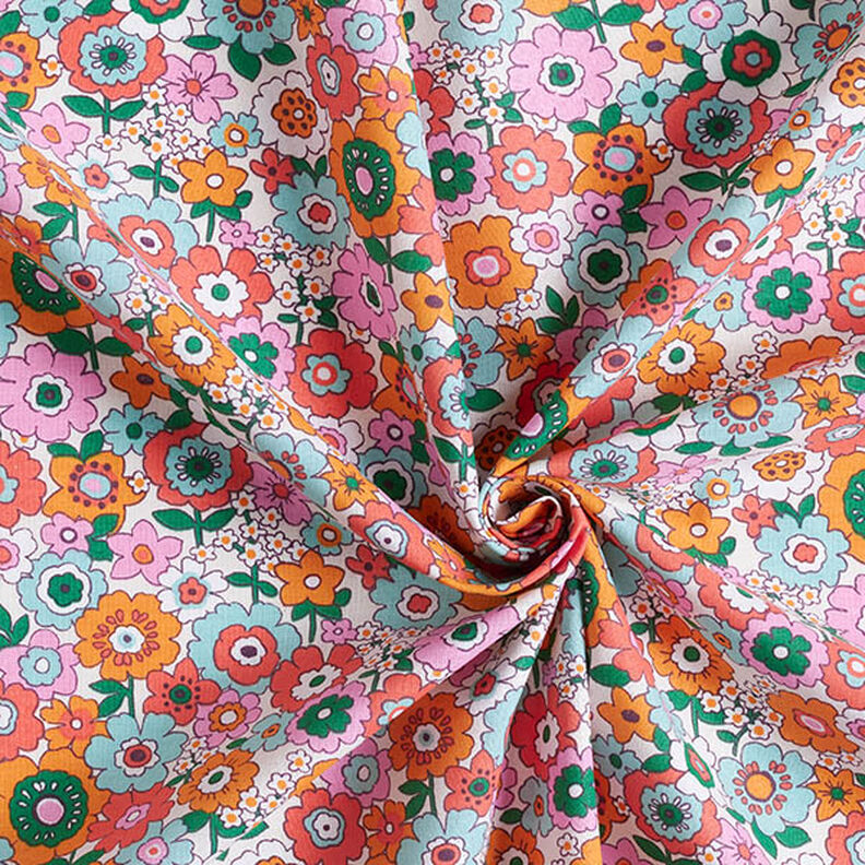Tissu en coton Cretonne Fleurs multicolores – blanc/orange clair,  image number 3