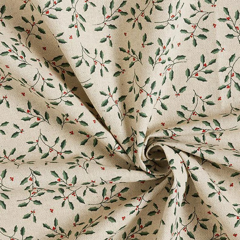 Tissu de décoration Semi-panama Rameaux de Noël – nature/vert sapin, image number 3