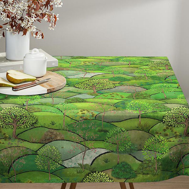 Tissu déco semi panama Impression numérique paysage de printemps – vert pomme/vert clair,  image number 5