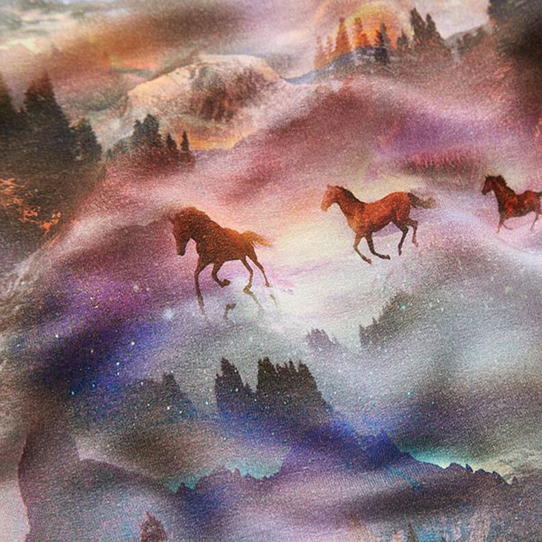 French Terry Sweat d’été Chevaux mystiques Impression numérique – violet pastel, image number 2