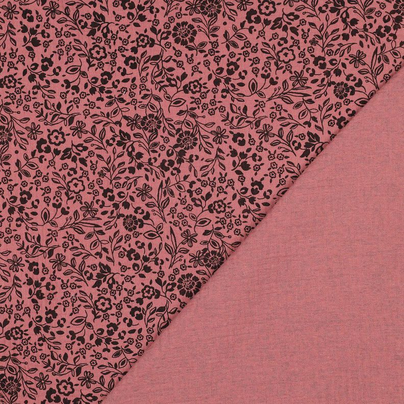 Tissu double gaze de coton Fleurs bicolores  | Poppy Fabrics – vieux rose foncé/noir,  image number 4