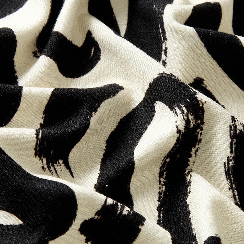 Jersey viscose Coups de pinceau abstraits – crème/noir,  image number 2