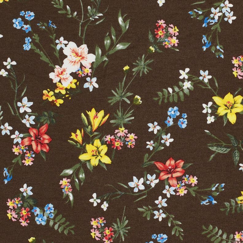 Jersey viscose Petites fleurs – marron foncé/rouge feu,  image number 5