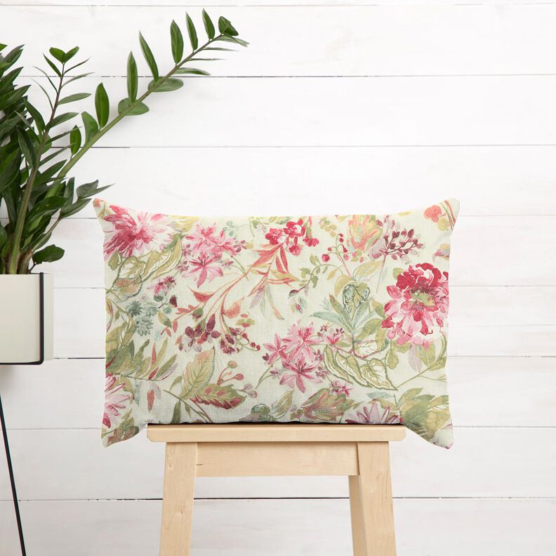 Tissu de décoration Canvas Fleurs aquarelles – beige clair/framboise,  image number 7
