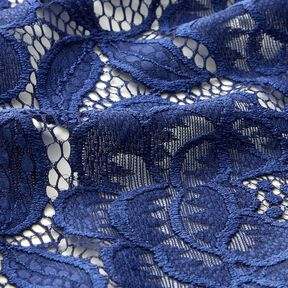 Dentelle élastique Fleurs et feuilles – bleu marine, 