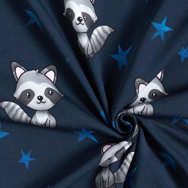 Jersey coton Raton laveur et étoiles | Glitzerpüppi – bleu nuit/argent,  image number 3