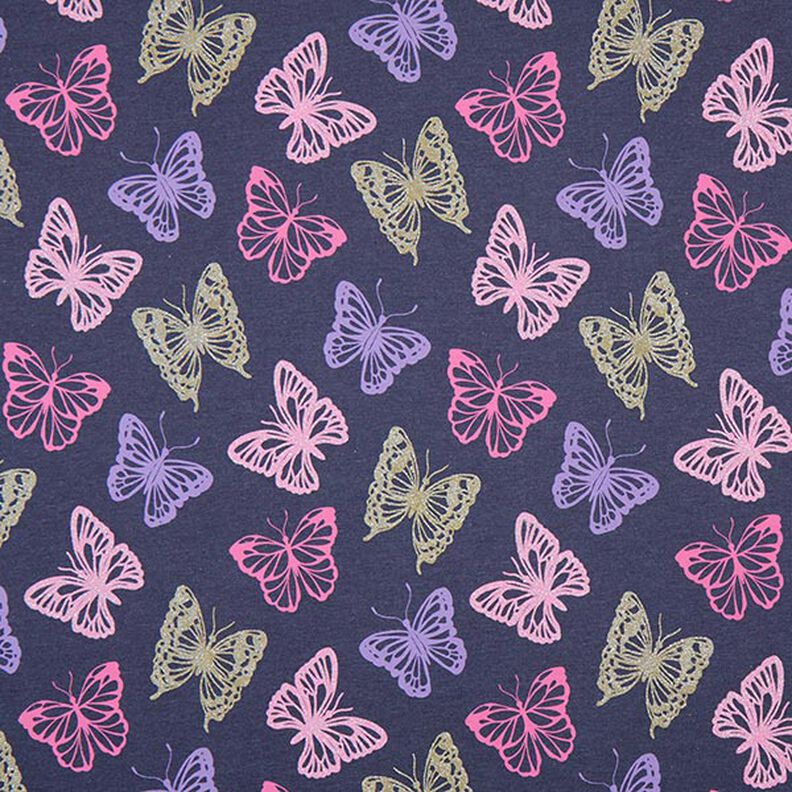 Jersey coton Papillons scintillants – bleu noir,  image number 1