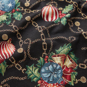 Tissu de décoration Gobelin Boules de Noël – noir/vert, 