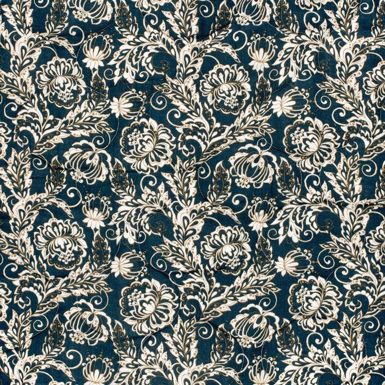 Tissu matelassé Tissu gaze de coton vrilles et fleurs – marron/bleu nuit,  image number 4
